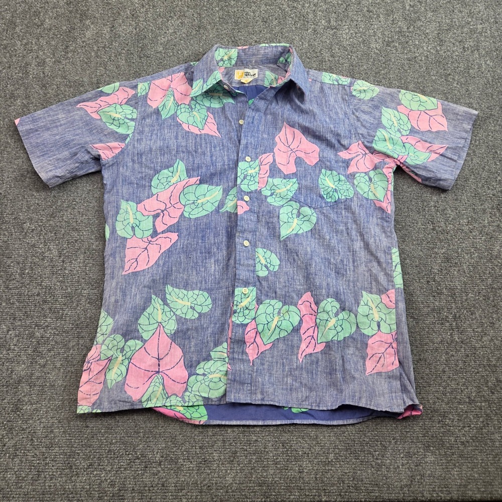 Vintage Reyn Spooner Hawaiian‎ Shirt Mens M Blue Pink Floral Aloha 80s Made USA